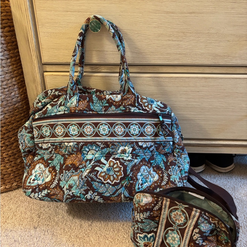 Vera Bradley Brown and Blue Quilted Travel Bags